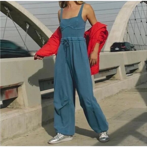 Free People Pants - Free People Movement NWT Chic Soft Inbound One Piece Delicate Jumper Skyline Blu